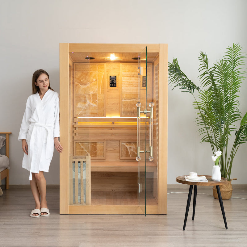 Load image into Gallery viewer, SAUNA EVOLUTION®  Commercial Red Cedar Hemlock Indoor Steam Sauna Room Glass 01
