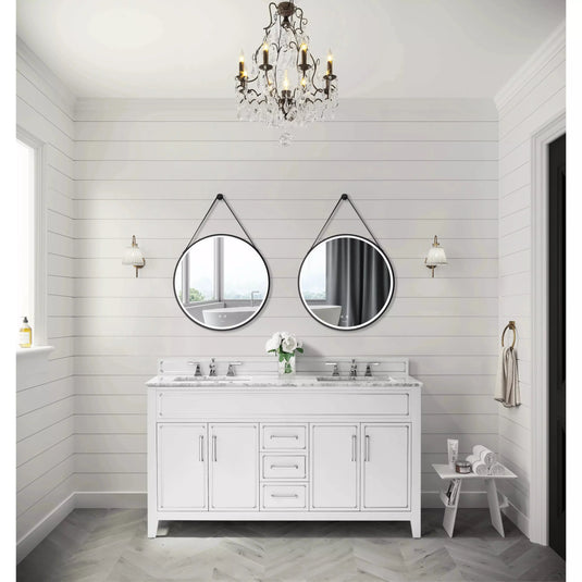 Ancerre 30” Sangle Led Mirror Black Framed Lighted Bathroom Vanity Mirror and Vegan leather Strap