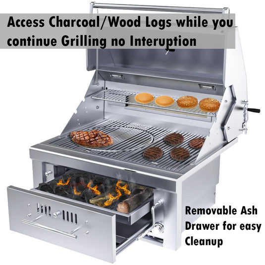 Sunstone 30” Gas Burners Hybrid Single Zone Charcoal/Wood Burning w/Infra-Red Burner Grill SUNCHSZ30
