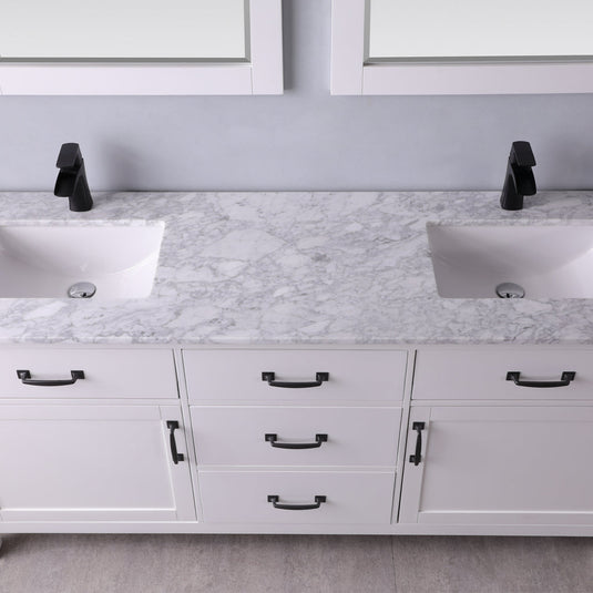 Altair Maribella 72" Double Bathroom Vanity Set in White and Carrara White Marble Countertop with Mirror  535072-WH-CA