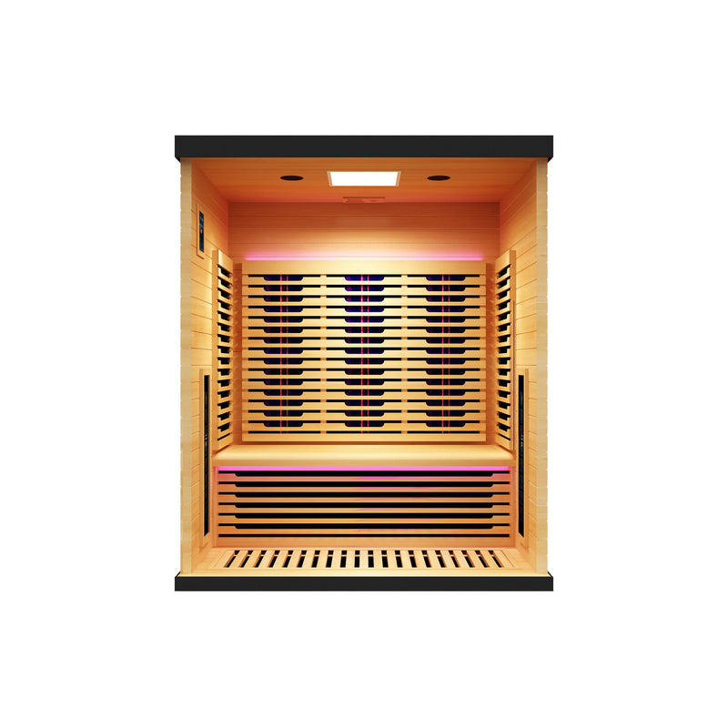 Load image into Gallery viewer, Peak Saunas Denali Luxury 3-Person Full Spectrum Infrared Sauna with Two XL Medical-Grade Red Light Therapy Panels &amp; Smart WiFi App Control
