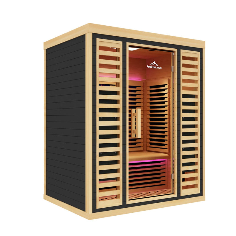 Load image into Gallery viewer, Peak Saunas Denali Luxury 3-Person Full Spectrum Infrared Sauna with Two XL Medical-Grade Red Light Therapy Panels &amp; Smart WiFi App Control
