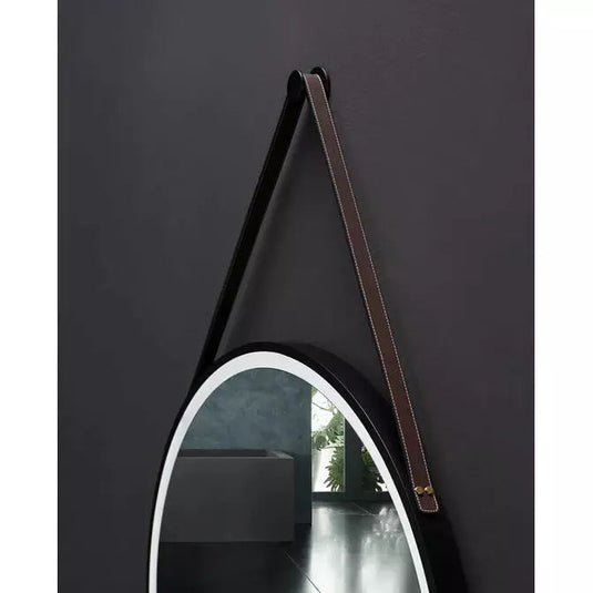 Ancerre 30” Sangle Led Mirror Black Framed Lighted Bathroom Vanity Mirror and Vegan leather Strap