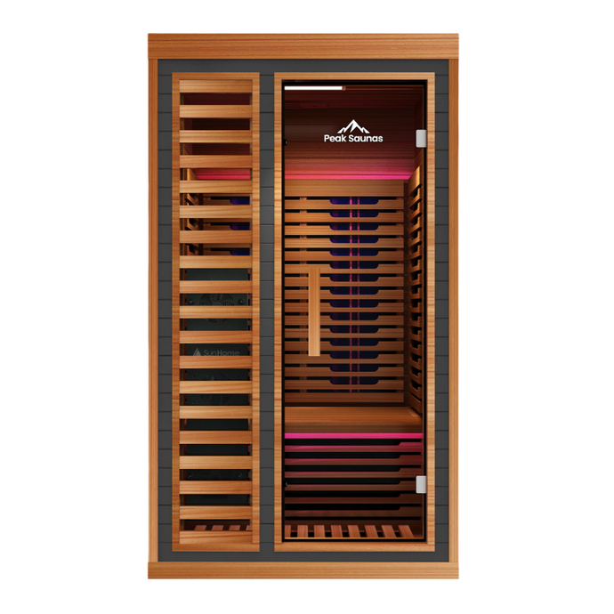 Peak Saunas Rainier 1-Person Full Spectrum Infrared Sauna with XL Medical-Grade Red Light Therapy & Smart WiFi App Control