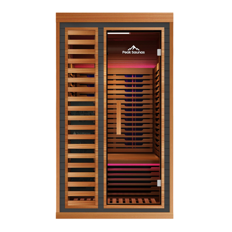 Load image into Gallery viewer, Peak Saunas Rainier 1-Person Full Spectrum Infrared Sauna with XL Medical-Grade Red Light Therapy &amp; Smart WiFi App Control
