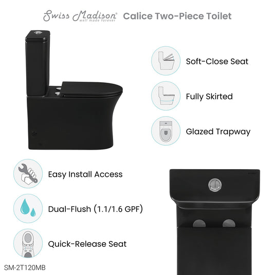 Swiss Madison Calice Two-Piece Elongated Rear Outlet Toilet Dual-Flush 0.8/1.28 gpf - SM-2T120