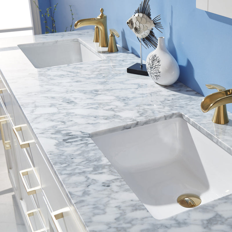 Load image into Gallery viewer, Altair Ivy 72" Double Bathroom Vanity Set in White and Carrara White Marble Countertop with Mirror 531072-WH-CA
