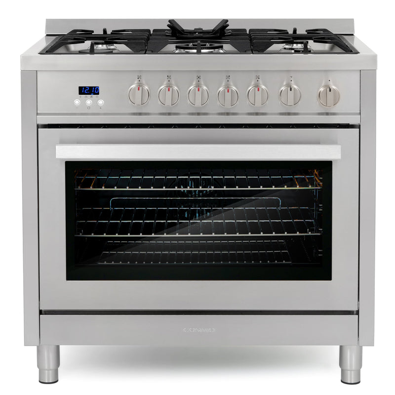Load image into Gallery viewer, Cosmo 36'' 3.8 cu. ft. Single Oven Gas Range with 5 Burner Cooktop and Heavy Duty Cast Iron Grates in Stainless Steel COS-965AGFC
