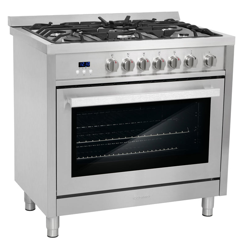 Load image into Gallery viewer, Cosmo 36'' 3.8 cu. ft. Single Oven Gas Range with 5 Burner Cooktop and Heavy Duty Cast Iron Grates in Stainless Steel COS-965AGFC
