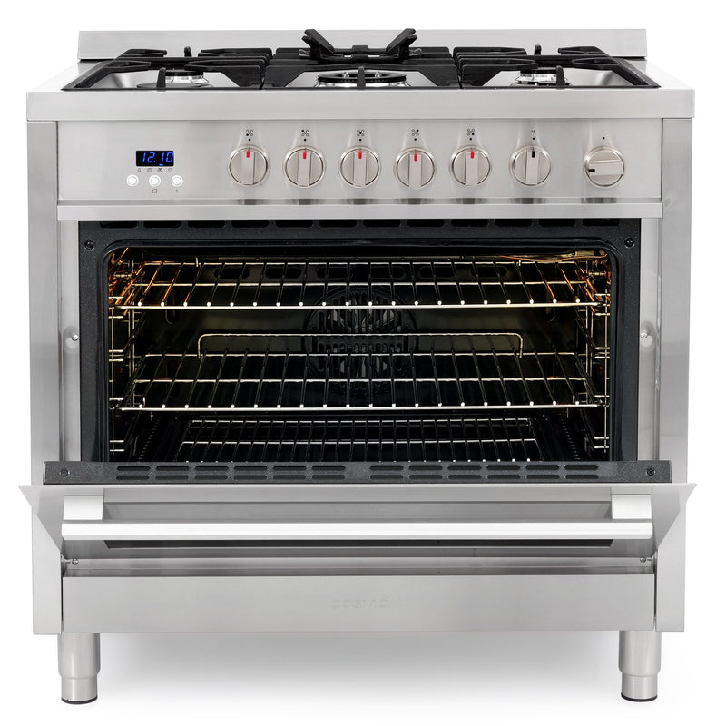 Load image into Gallery viewer, Cosmo 36'' 3.8 cu. ft. Single Oven Gas Range with 5 Burner Cooktop and Heavy Duty Cast Iron Grates in Stainless Steel COS-965AGFC
