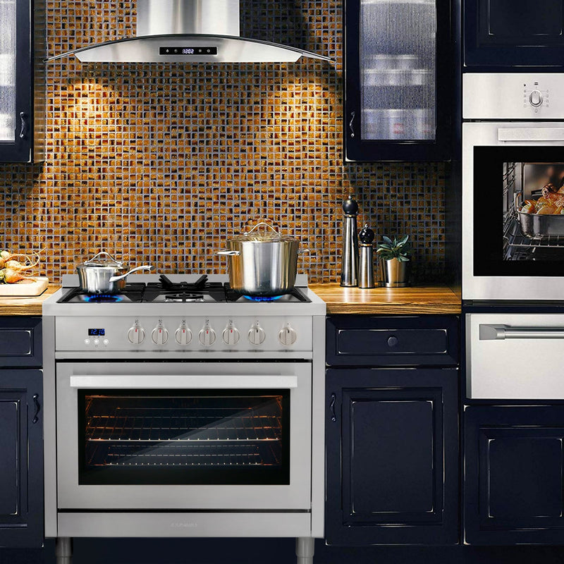 Load image into Gallery viewer, Cosmo 36'' 3.8 cu. ft. Single Oven Gas Range with 5 Burner Cooktop and Heavy Duty Cast Iron Grates in Stainless Steel COS-965AGFC
