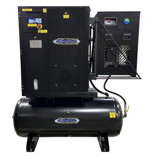 Emax Compressor 5HP 3PH Industrial Rotary Screw Compressor-80 Gal Tank Mount w/Air Dryer EMXERIK050003