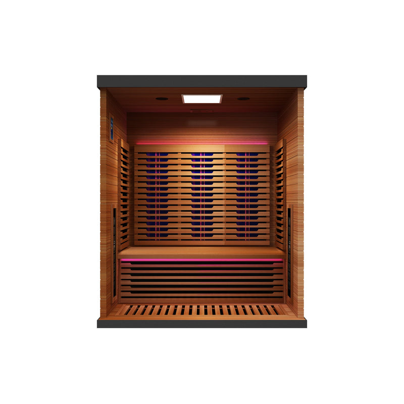 Load image into Gallery viewer, Peak Saunas Matterhorn Luxury 3-Person Full Spectrum Infrared Sauna with Two XL Medical-Grade Red Light Therapy Panels &amp; Smart WiFi App Control

