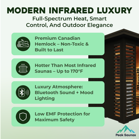 Peak Saunas Kilimanjaro Luxury 5-Person Outdoor Full Spectrum Infrared Sauna with Smart WiFi App Control