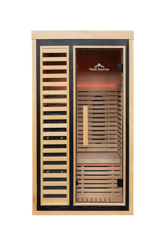 Peak Saunas Shasta 1-Person Full Spectrum Infrared Sauna with XL Medical-Grade Red Light Therapy & Smart WiFi App Control