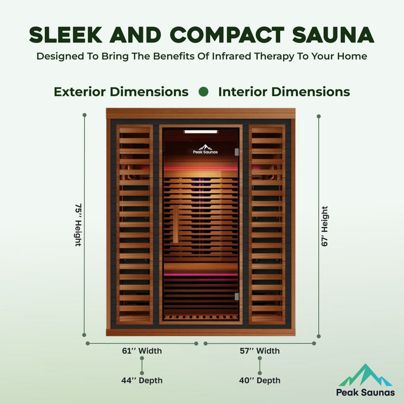 Load image into Gallery viewer, Peak Saunas Matterhorn Luxury 3-Person Full Spectrum Infrared Sauna with Two XL Medical-Grade Red Light Therapy Panels &amp; Smart WiFi App Control
