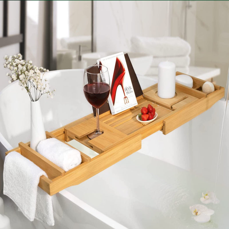 Load image into Gallery viewer, SAUNA EVOLUTION®  Natural Bamboo Bathtub Caddy
