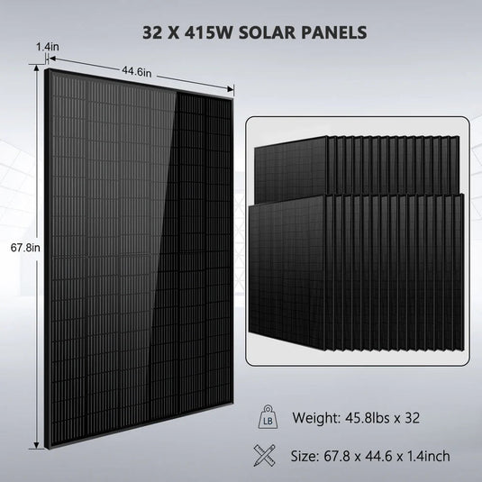 SunGoldPower Off Grid Solar Kit 16KW 48VDC 120V/240V LifePO4 25.6KWH Lithium Battery 32 X 415 Watts Solar Panels SGR-16K25E