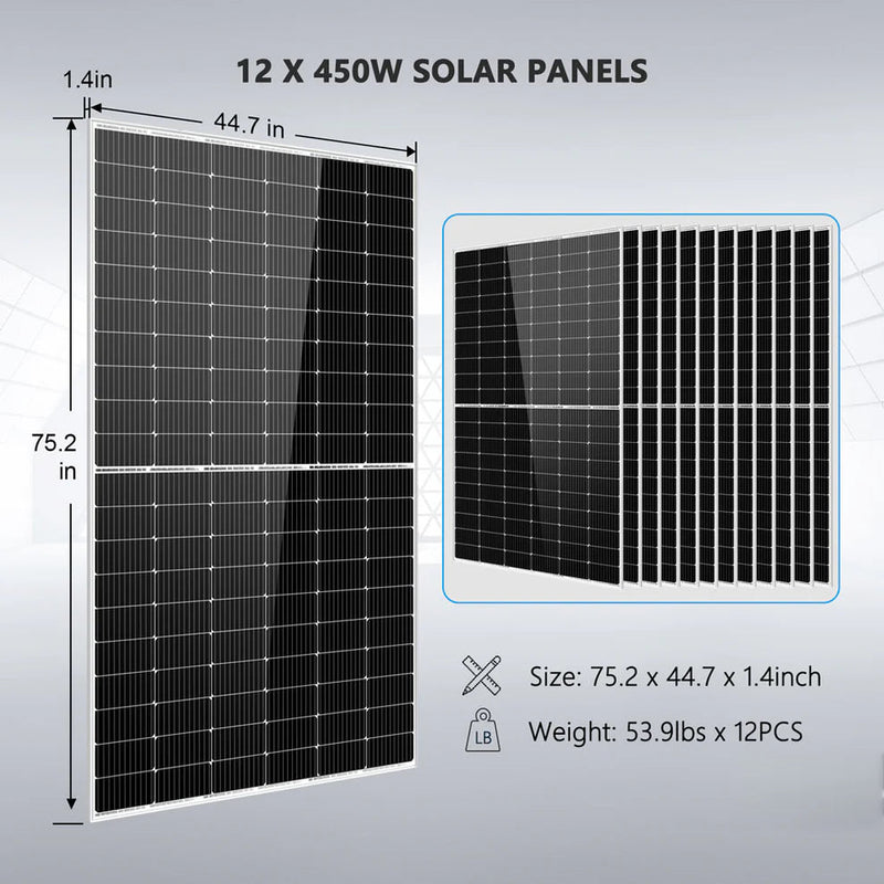 Load image into Gallery viewer, SunGoldPower Complete off Grid Solar Kit 8000W 48V 120V/240V output 10.24KWH Lithium Battery 5400 Watt Solar Panel SGK-8MAX
