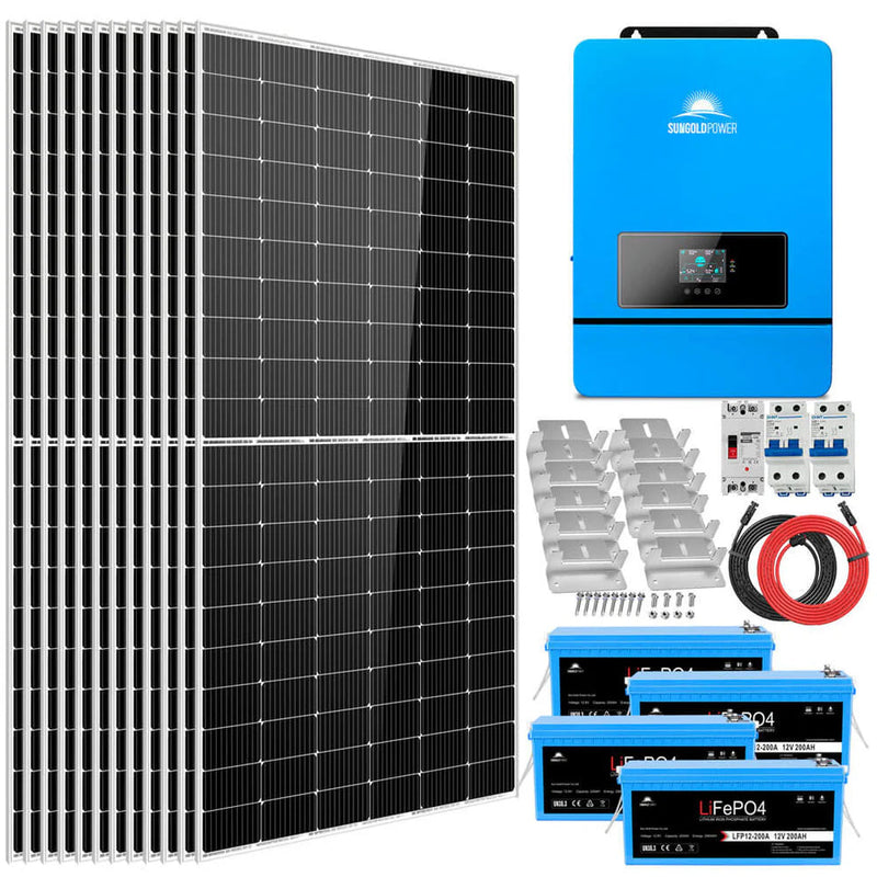 Load image into Gallery viewer, SunGoldPower Complete off Grid Solar Kit 8000W 48V 120V/240V output 10.24KWH Lithium Battery 5400 Watt Solar Panel SGK-8MAX
