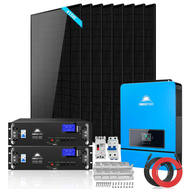 Load image into Gallery viewer, SunGoldPower Off-Grid Solar Kit 8000W 48VDC 120V/240V LifePo4 10.24KWH Lithium Battery 8 X 415 Watts Solar Panels SGR-8K10E
