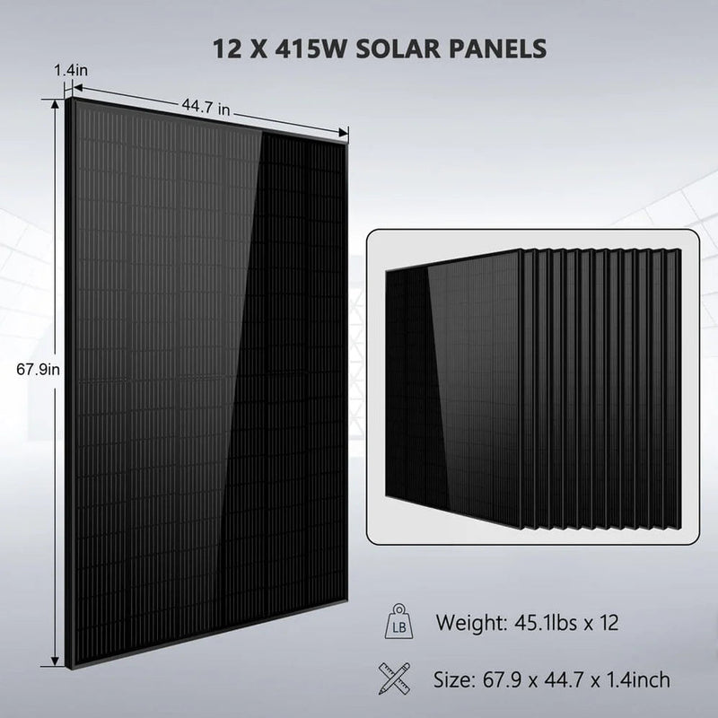 Load image into Gallery viewer, SunGoldPower Off Grid Solar Kit 10000W 48VDC 120VAC/240V 20.48KWH Powerwall Lithium Battery 12 X 415 Watts Solar Panels SGM-10M2T
