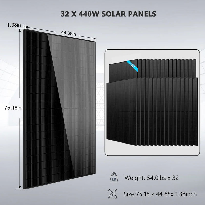 Load image into Gallery viewer, SunGoldPower Off Grid Solar Kit 20KW 48VDC 120V/240V LIFEPO4 30.72KWH Lithium Battery 32 X 440 Watts Solar Panels SGR-20K30E
