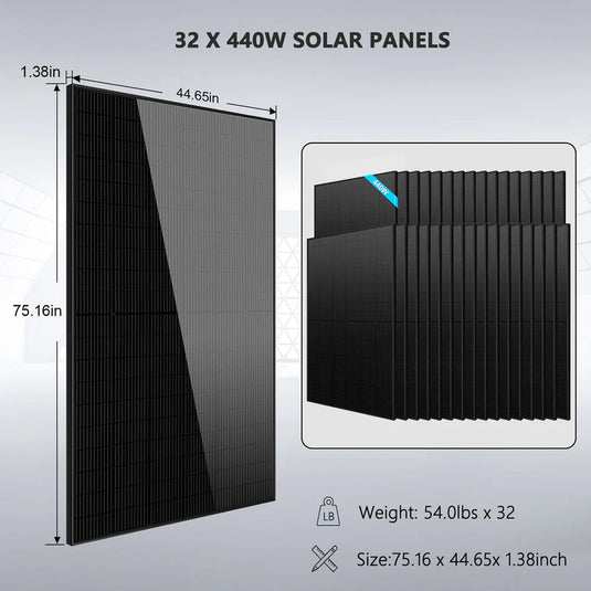 SunGoldPower Off Grid Solar Kit 20KW 48VDC 120V/240V LIFEPO4 30.72KWH Lithium Battery 32 X 440 Watts Solar Panels SGR-20K30E