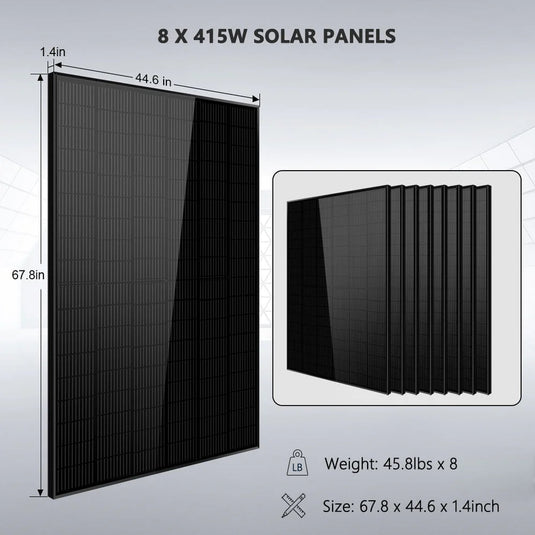 SunGoldPower Off-Grid Solar Kit 6500W 48VDC 120/240VAC LifePo4 10.24KWH Lithium Battery 8 X 415W Solar Panels SGR-6510E
