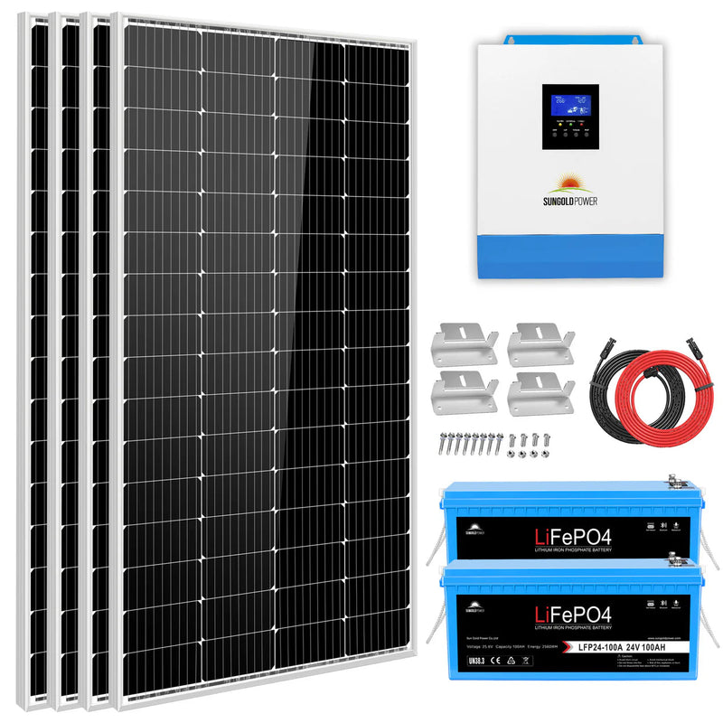 Load image into Gallery viewer, SunGoldPower Solar Kit 3000W 24V Inverter 120V output Lithium Battery 800 Watt Solar Panel SGKT-3PRO
