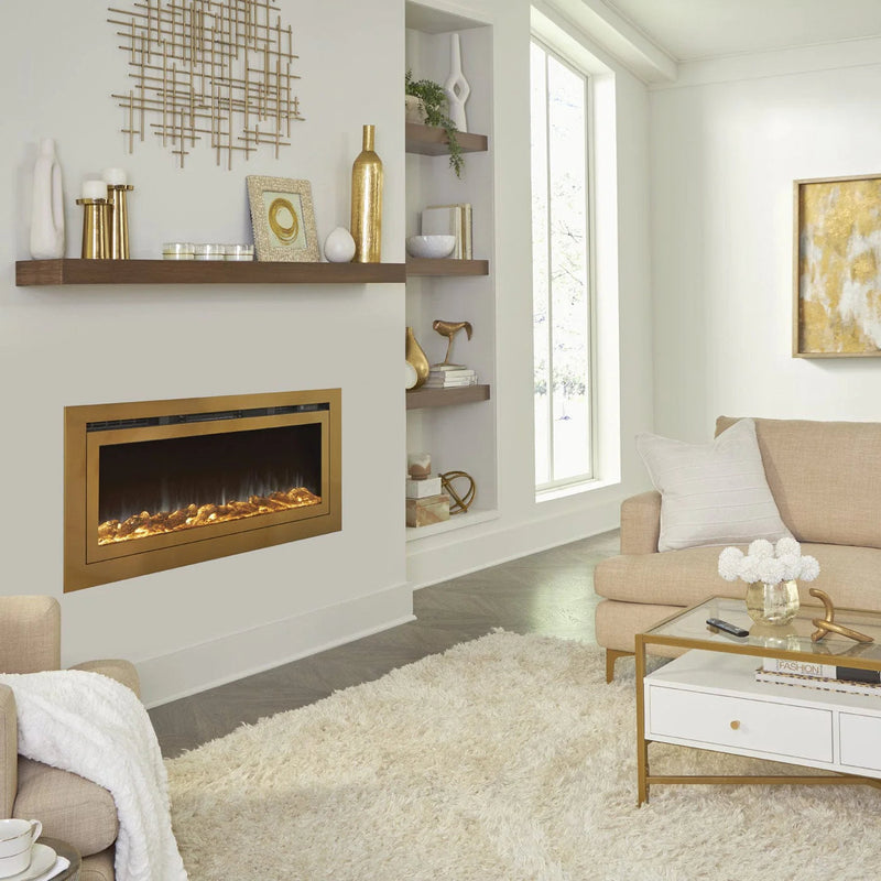 Load image into Gallery viewer, Touchstone Sideline Deluxe Gold 50" Recessed Smart Electric Fireplace 86275
