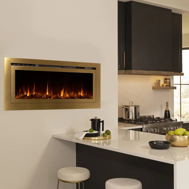 Load image into Gallery viewer, Touchstone Sideline Deluxe Gold 50" Recessed Smart Electric Fireplace 86275
