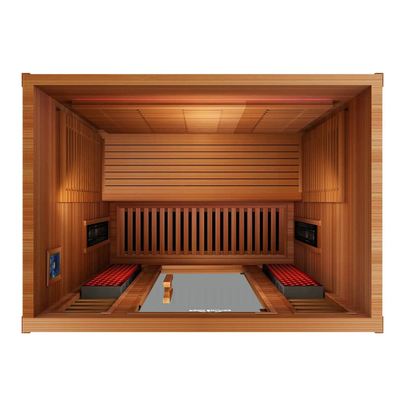 Load image into Gallery viewer, Peak Saunas Matterhorn Luxury 3-Person Full Spectrum Infrared Sauna with Two XL Medical-Grade Red Light Therapy Panels &amp; Smart WiFi App Control
