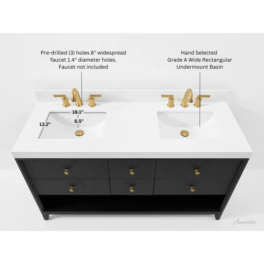 Ancerre 60” Momo Bathroom Vanity Oak Double Sinks VTS-Momo-60-Oak-WQZ