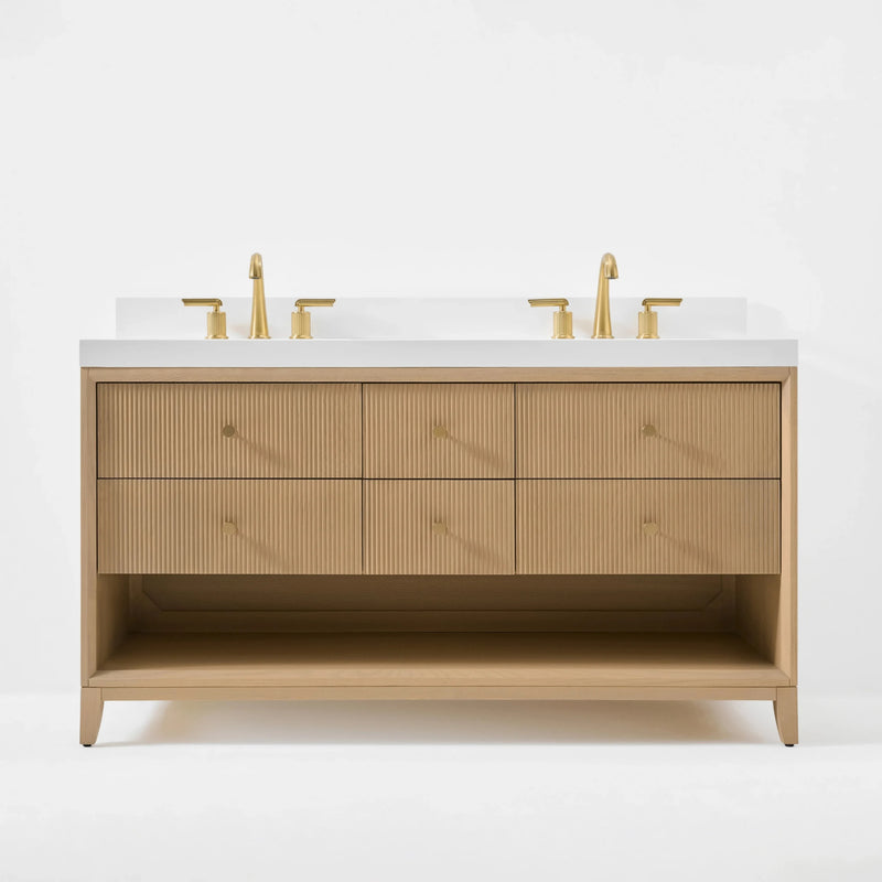 Load image into Gallery viewer, Ancerre 60” Momo Bathroom Vanity Oak Double Sinks VTS-Momo-60-Oak-WQZ
