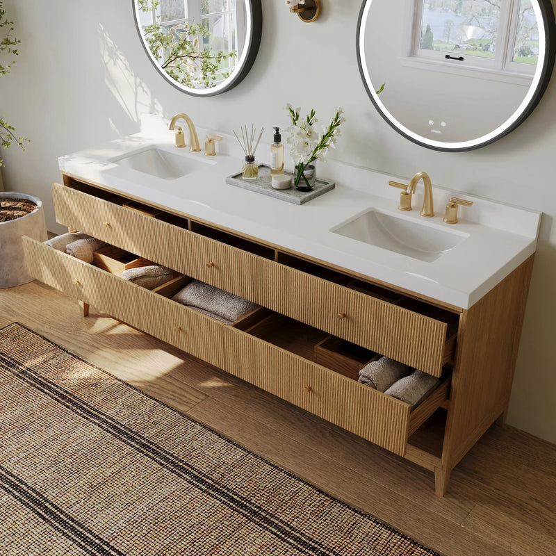Load image into Gallery viewer, Ancerre 84” Momo Bathroom Vanity Oak Double Sinks VTS-Momo-84-Oak-WQZ
