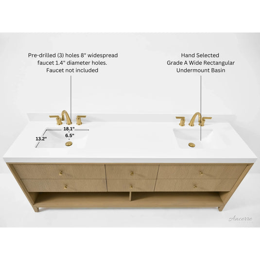 Ancerre 84” Momo Bathroom Vanity Oak Double Sinks VTS-Momo-84-Oak-WQZ
