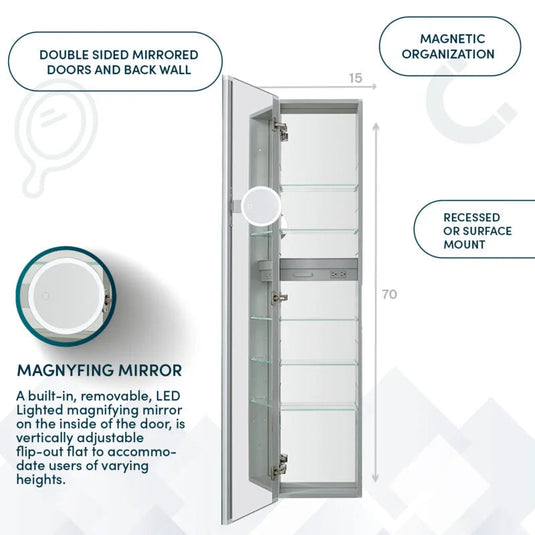 Aquadom Royale 15'' × 70'' Left Hinge Side Tall Medicine Cabinet