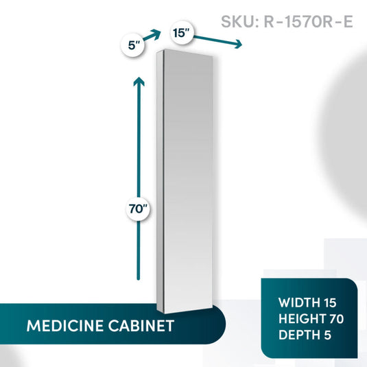 Aquadom Royale 15'' × 70'' Right Hinge Side, Tall Medicine Cabinet