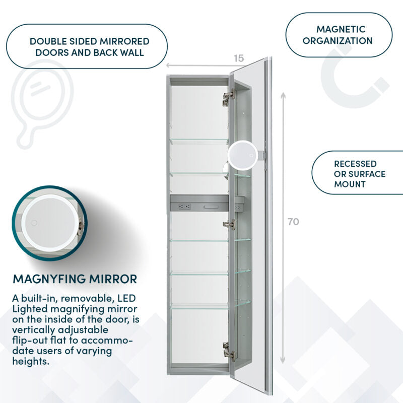 Load image into Gallery viewer, Aquadom Royale 15'' × 70'' Right Hinge Side, Tall Medicine Cabinet
