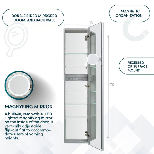 Aquadom Royale 15'' × 70'' Right Hinge Side, Tall Medicine Cabinet