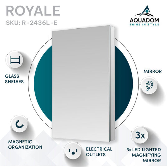 Aquadom Royale 24'' × 36'' Left Hinge Medicine Cabinet