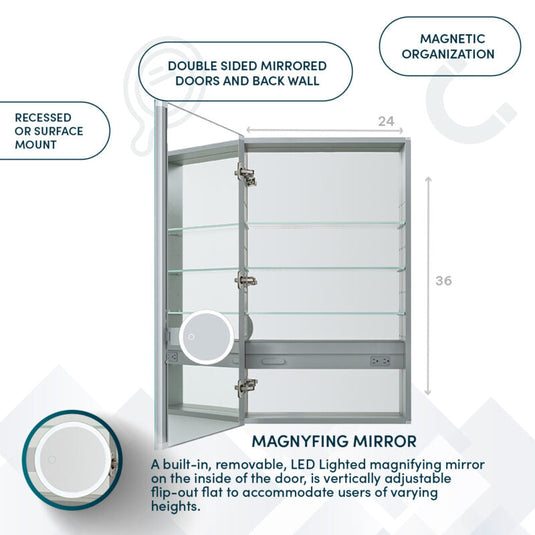 Aquadom Royale 24'' × 36'' Left Hinge Medicine Cabinet