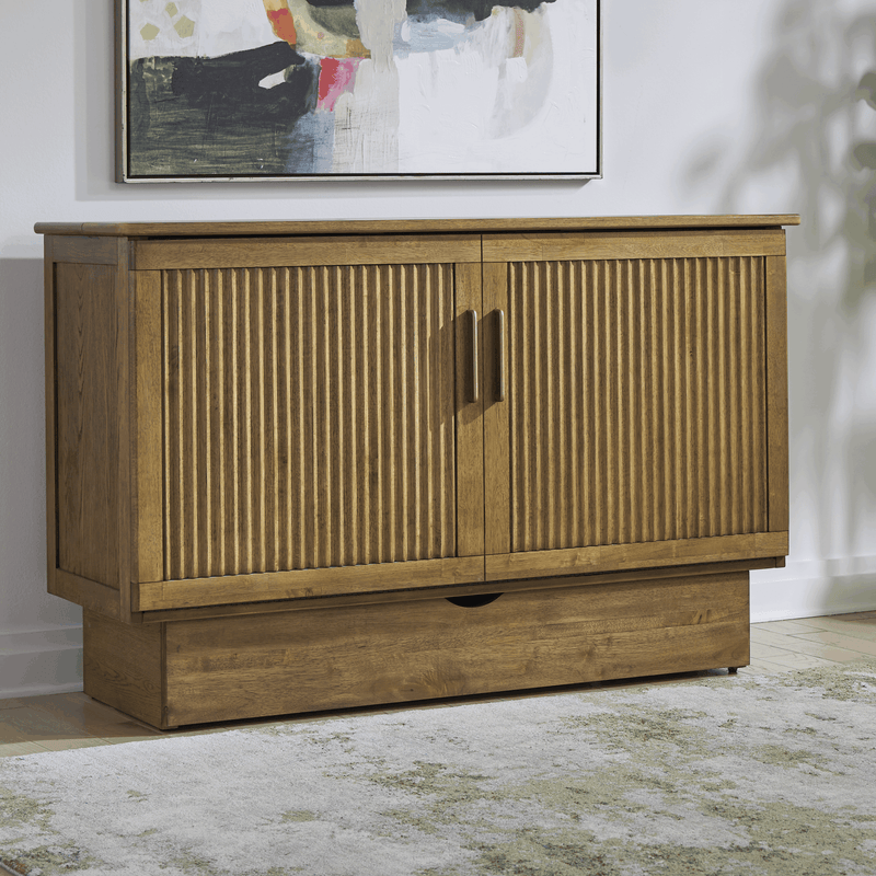 Load image into Gallery viewer, Arason Creden-ZzZ Verona Queen Size Murphy Cabinet Bed Reeded/Medium Brown 583-15
