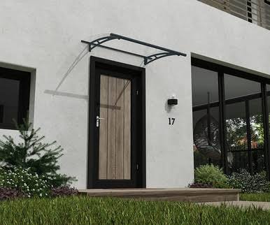 Load image into Gallery viewer, Canopia by Palram Aquila 1500 5 ft. x 3 ft. Door Awning Kit - Grey Structure &amp; Clear Panels

