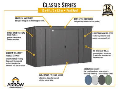 Load image into Gallery viewer, Arrow Classic Steel Storage Shed, 10x4, Flute Grey
