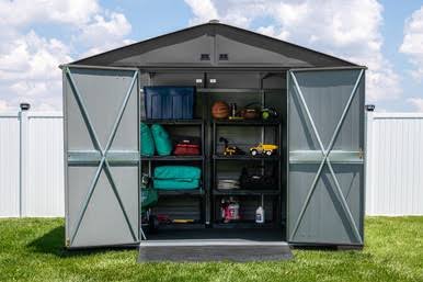 Load image into Gallery viewer, Arrow Select Steel Storage Shed, 10x8, Charcoal
