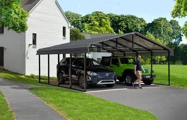 Load image into Gallery viewer, Arrow Powder Coated Steel Carport 20 ft. x 20 ft. - Charcoal
