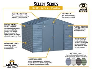 Load image into Gallery viewer, Arrow Select Steel Storage Shed, 10x8, Charcoal
