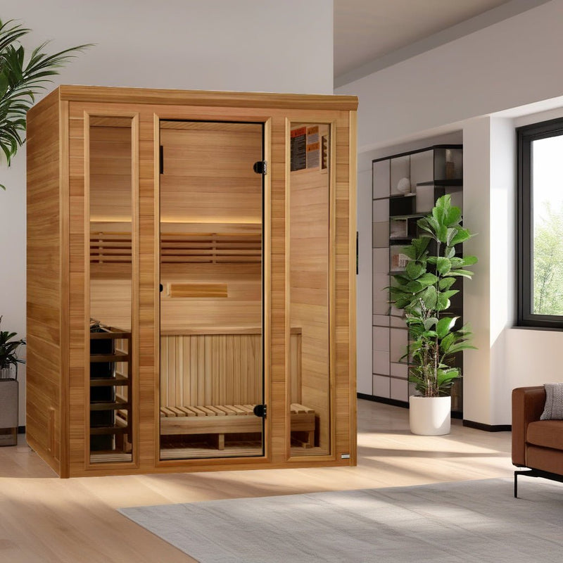 Load image into Gallery viewer, Golden Designs 2025 &quot;Andermatt Edition&quot; 2-3 Person Traditional Steam Sauna – Pacific Premium Clear Cedar
